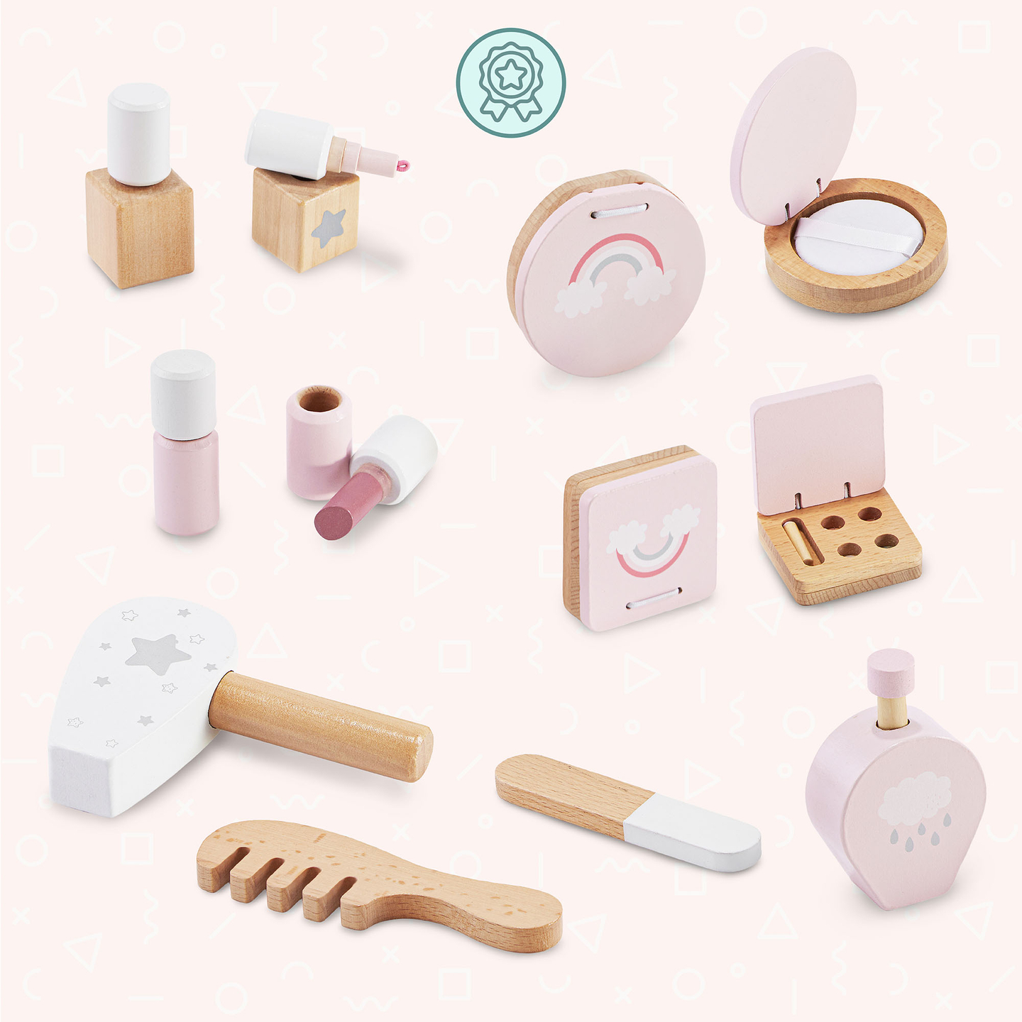 Ξύλινο μίνι μπουντουάρ για παιδιά με αξεσουάρ και φωτισμό LED με ομαλή ρύθμιση φωτεινότητας