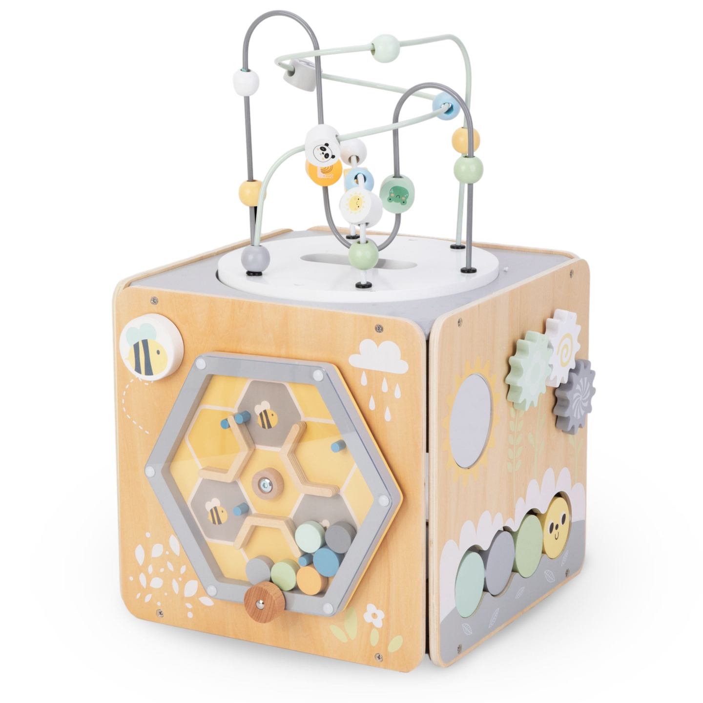 Μεγάλος ξύλινος κύβος δραστηριότητας με βρόχο - Montessori