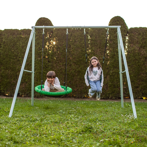 Διπλή κούνια κήπου με πλαίσιο και σχοινιά - κάθισμα και φωλιά πελαργού