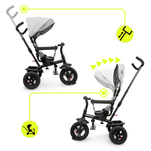 Τρίκυκλο για παιδιά 1-4 ετών - TOBI FREY - γκρι χρώμα - περιστρεφόμενο - τροχοί με αντλία + ωθητήρας