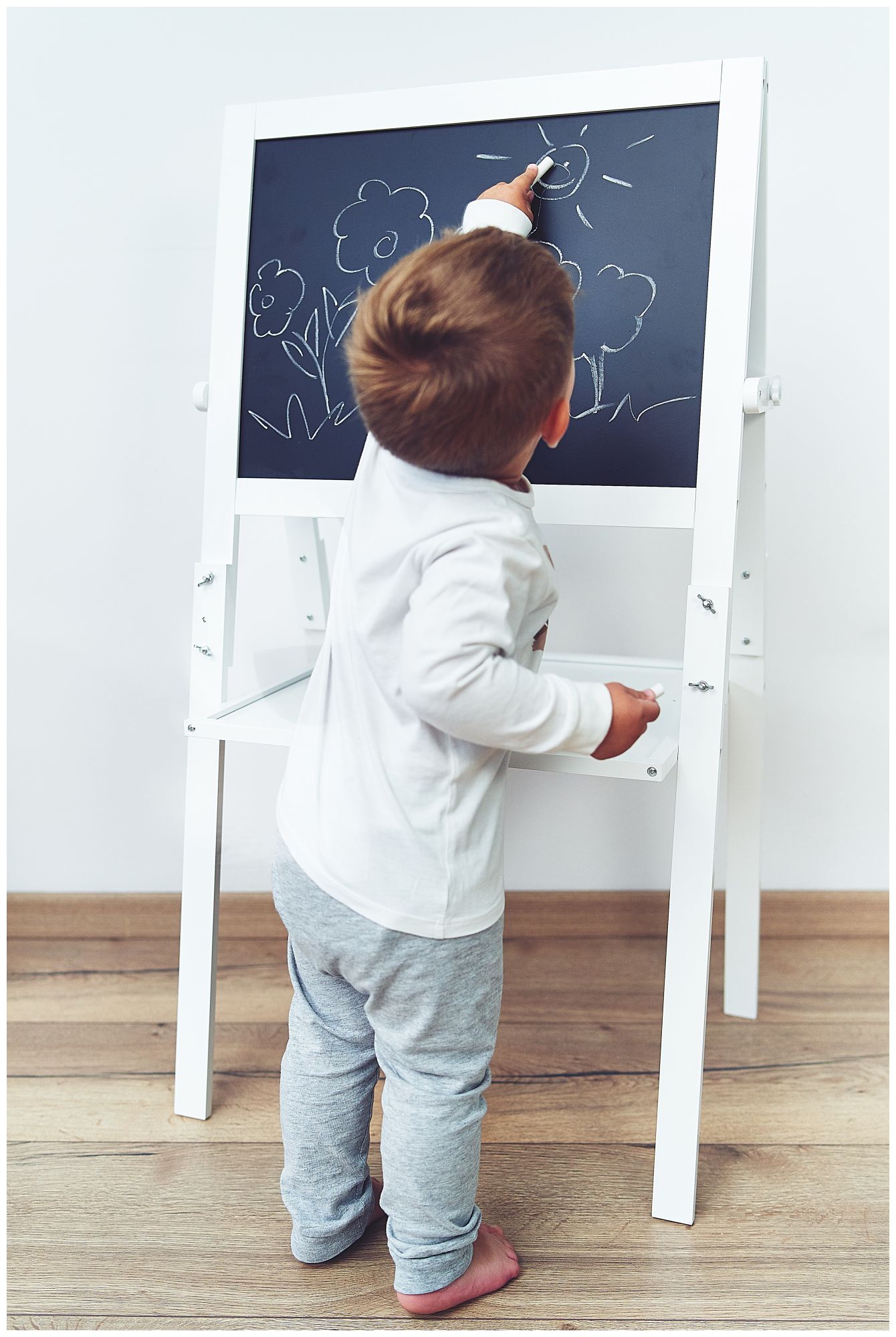 Εκπαιδευτικός πίνακας δύο όψεων: μαγνητικός και μαυροπίνακας - στεγνόμακρος, ξύλινος, για παιδιά, πτυσσόμενος