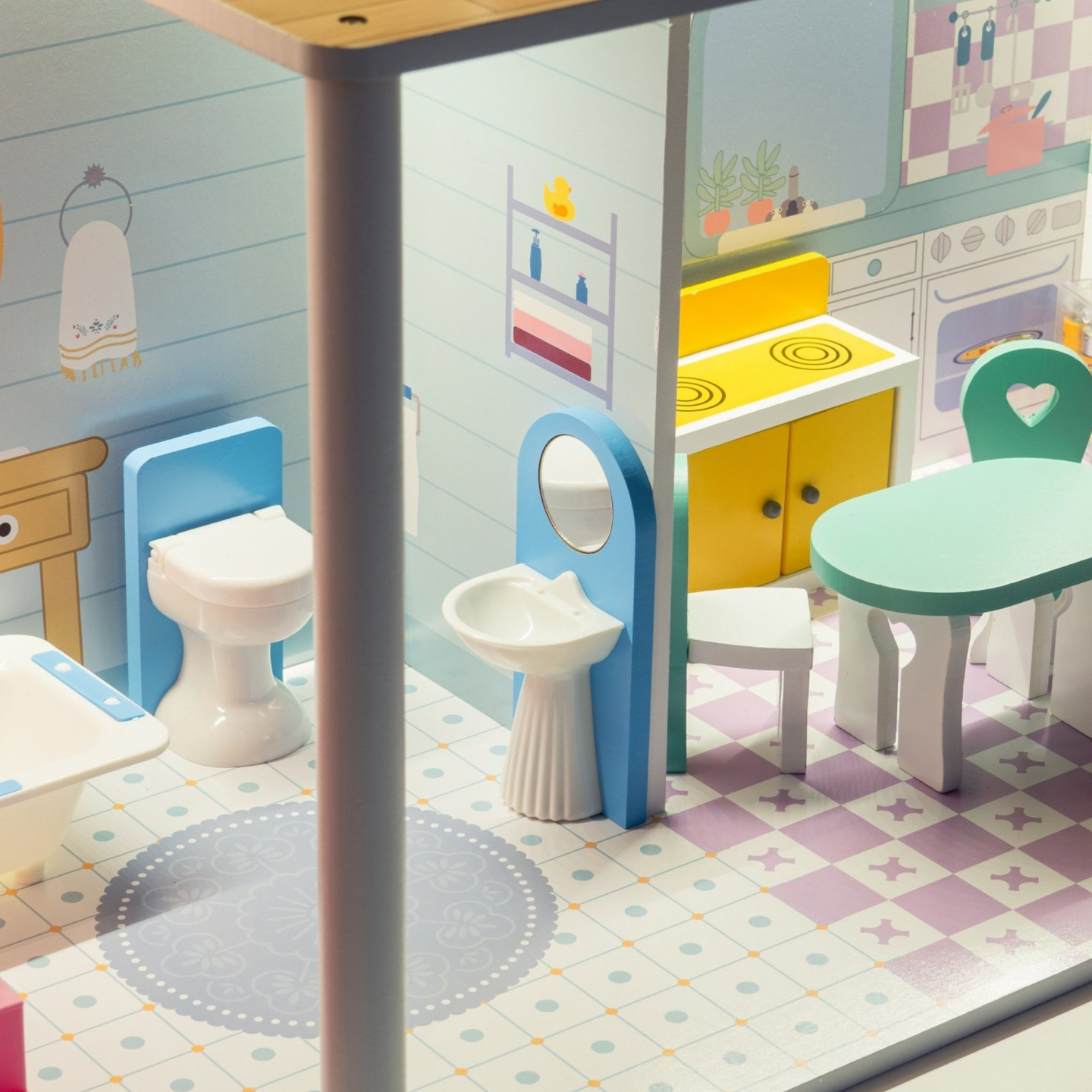 XXL Το μεγαλύτερο ξύλινο κουκλόσπιτο - 123 cm - φωτιζόμενο με LED - βεράντα, αξεσουάρ, κήπος