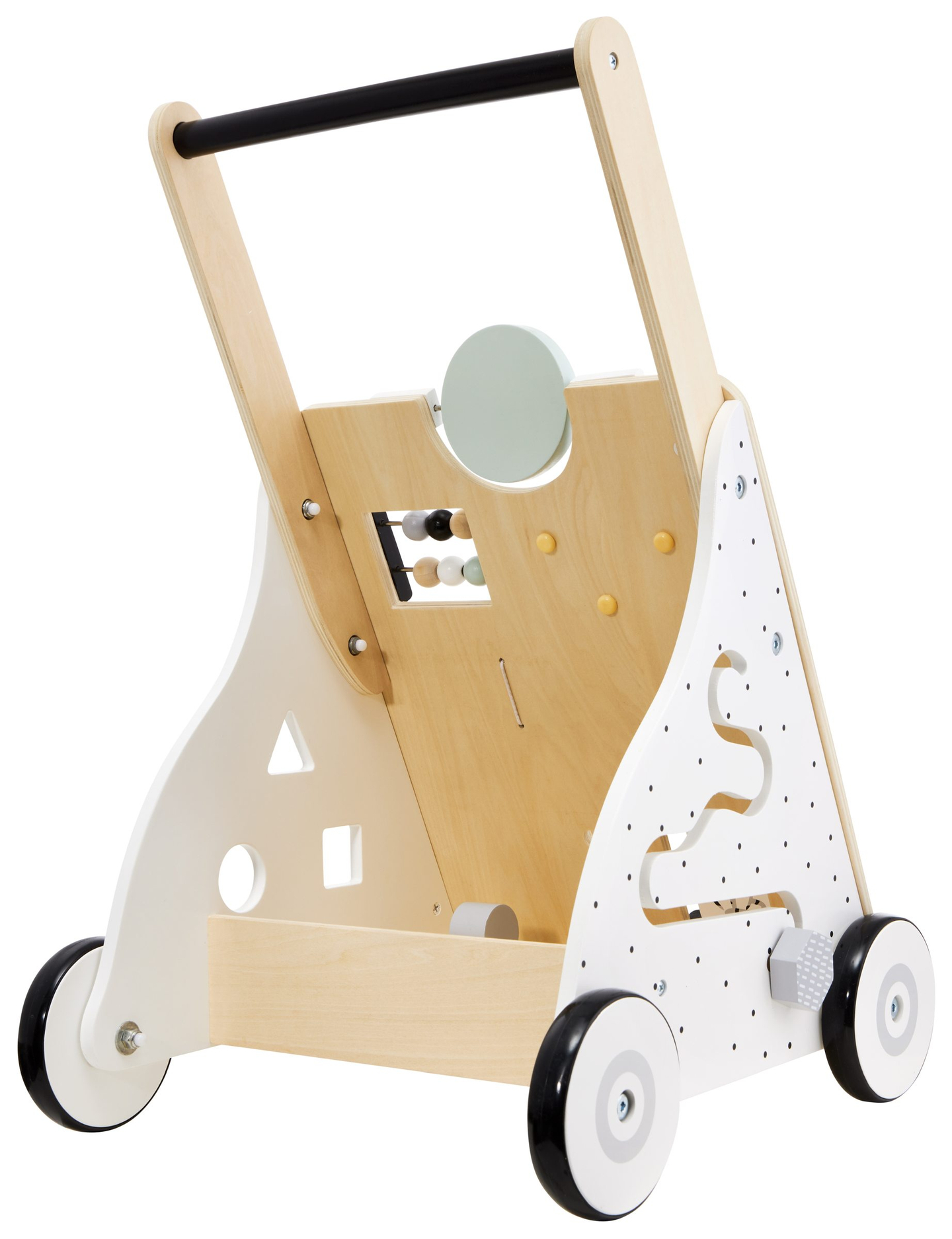 Ξύλινη, εκπαιδευτική παιδική περπατούρα / καροτσάκι - πίνακας χειρισμού