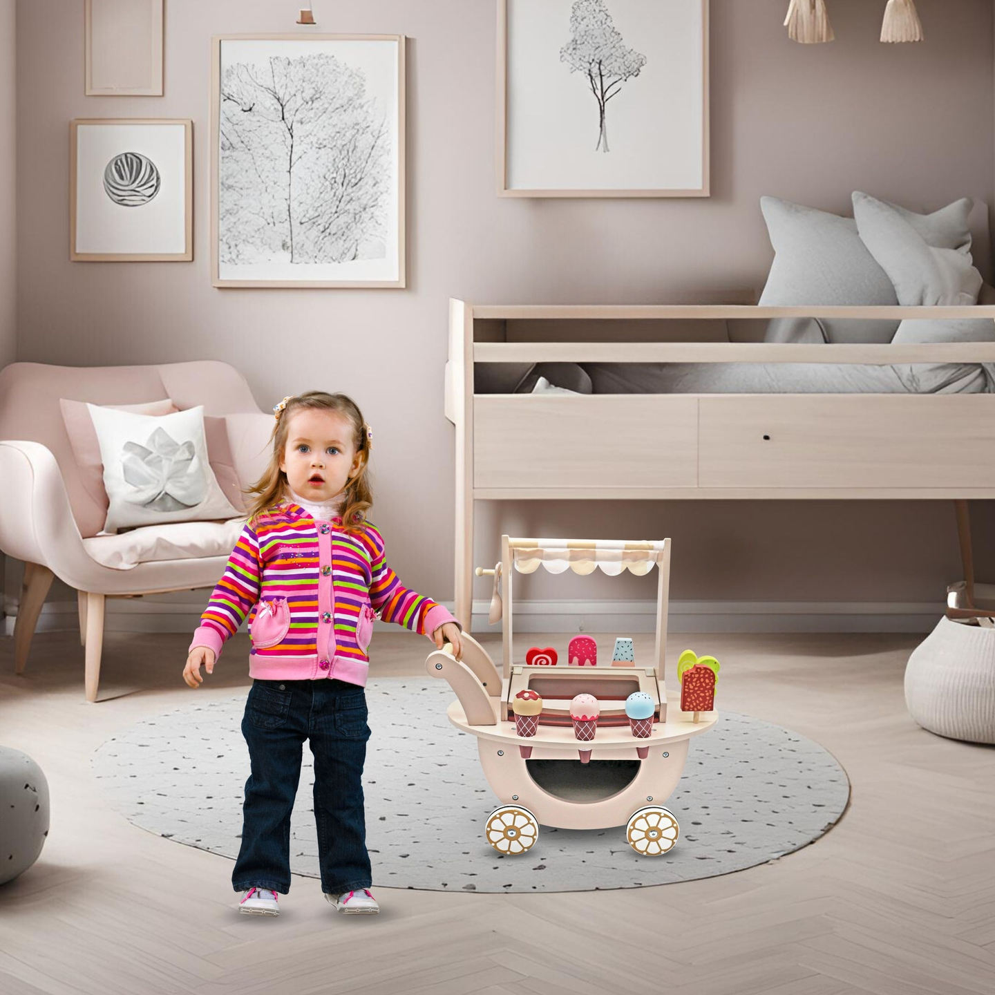 Ξύλινο παγωτατζίδικο για παιδιά - τροχήλατο καρότσι με αξεσουάρ