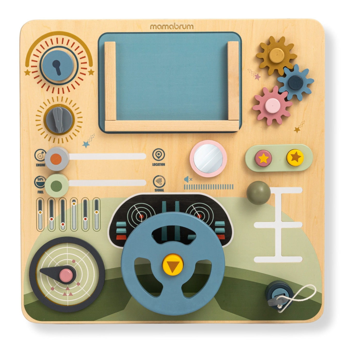 Ξύλινη σανίδα Montessori 2 σε 1 πιλοτήριο για τον μικρό οδηγό και πιλότο – τιμόνι, λεβιές ταχυτήτων, χάρτες ταξιδιού, ραντάρ