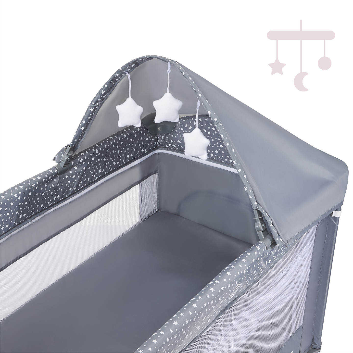 Κούνια ταξιδιού / παρκοκρέβατο 2 επιπέδων με αλλαξιέρα, οροφή και στρώμα Happy Traveller BASIC PLUS - γκρι