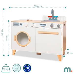 Ξύλινο πλυντήριο και κουζίνα - σετ σπιτιού 2 σε 1 για παιδιά