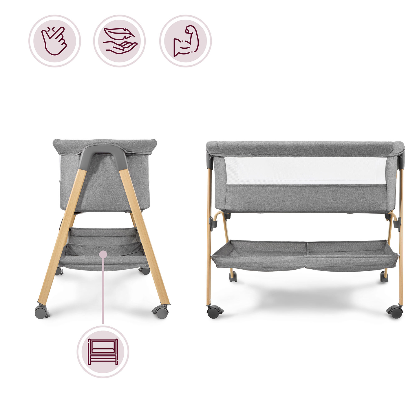 Παιδικό παρκοκρέβατο, ανεξάρτητο, ταξιδιωτικό παρκοκρέβατο, κούνια με στρώμα - γκρι