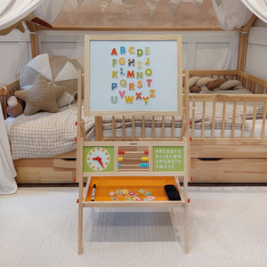 Μεγάλος εκπαιδευτικός πίνακας δύο όψεων: μαγνητικός και μαυροπίνακας - πίνακας ξηρής διαγραφής, ξύλινος