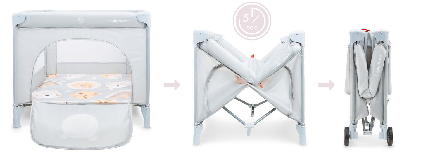 Πτυσσόμενο παρκοκρέβατο, βρεφική κούνια ταξιδιού με στρώμα και τσάντα μεταφοράς - Teddy Bear