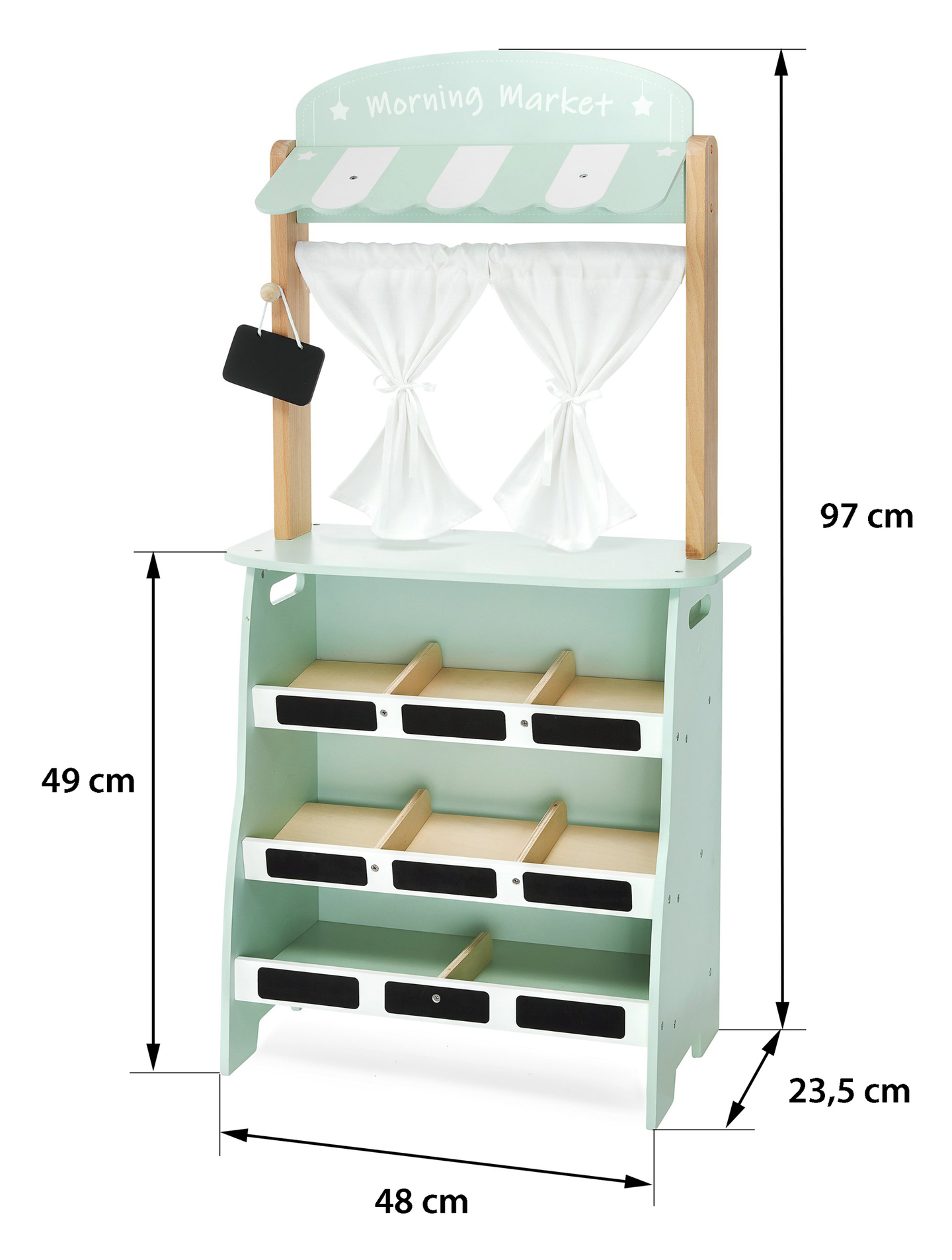 Μεγάλο ξύλινο κατάστημα - πάγκος και θέατρο 2 σε 1 με ζυγαριά, τερματικό πληρωμής, φρούτα και λαχανικά