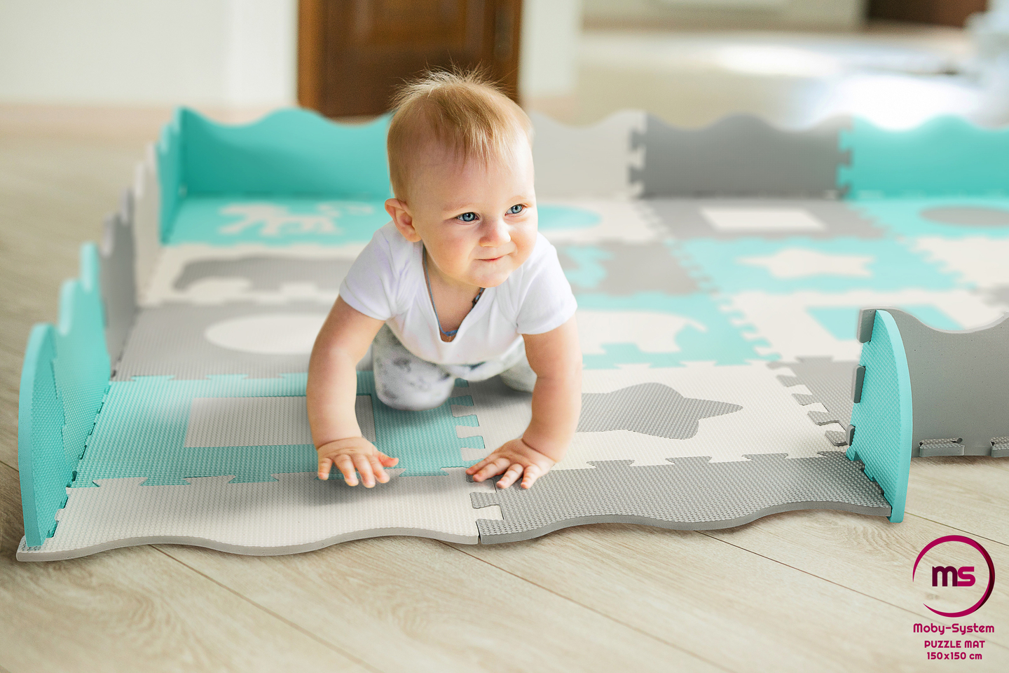 Αφρώδες χαλί XL 150 x 150 x 1cm με μπορντούρα - αφρός EVA - μέντα