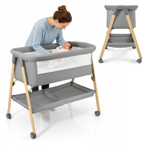 Παιδικό παρκοκρέβατο, ανεξάρτητο, ταξιδιωτικό παρκοκρέβατο, κούνια με στρώμα - γκρι