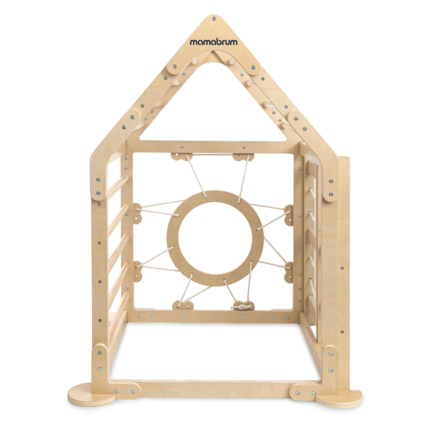 Ξύλινη εσωτερική παιδική χαρά για παιδιά - ένα σπίτι με σκάλες και μια τσουλήθρα