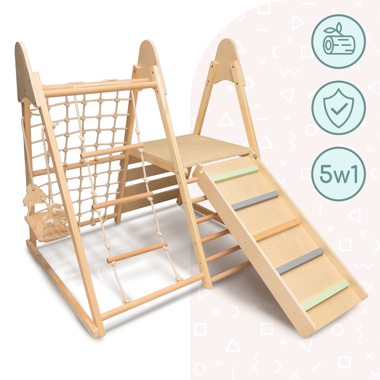 Ξύλινη οικιακή παιδική χαρά XL 5in1