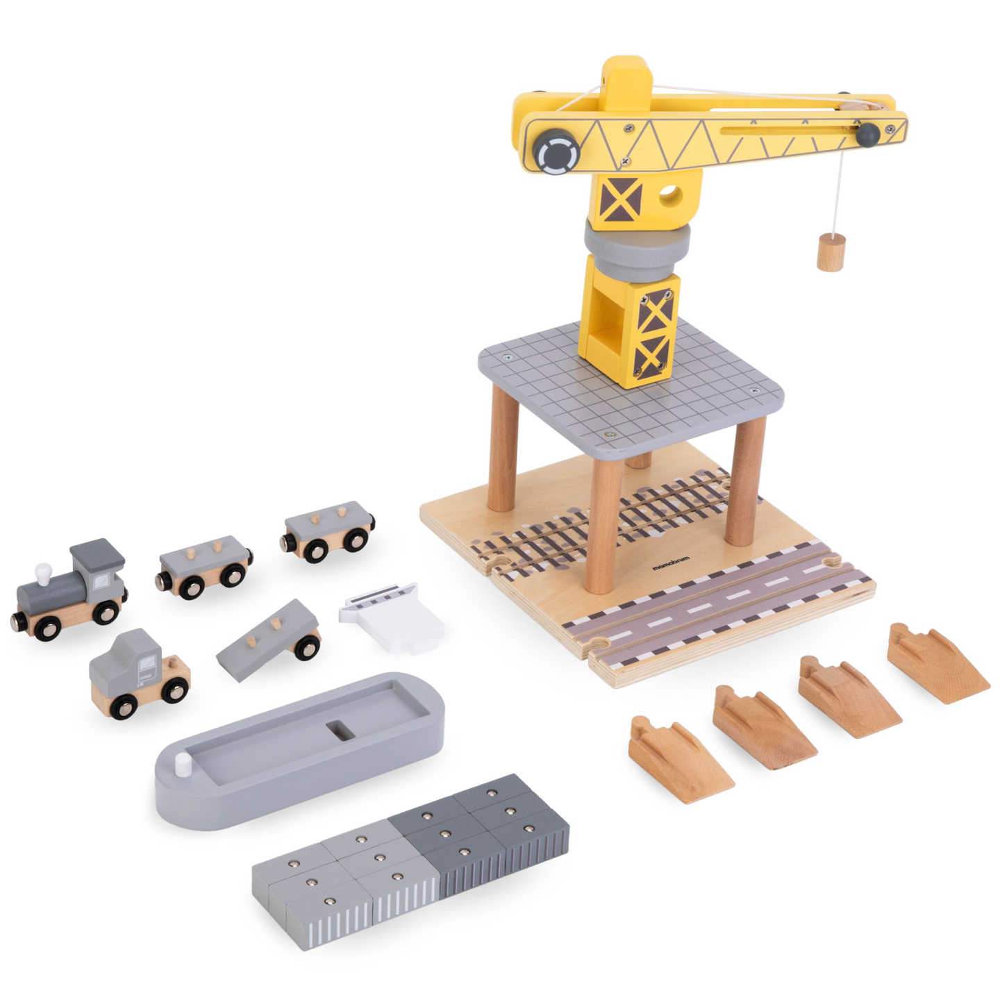 Κινητός γερανός λιμανιού με μαγνητικό βαρούλκο και αξεσουάρ - ξύλινο σετ