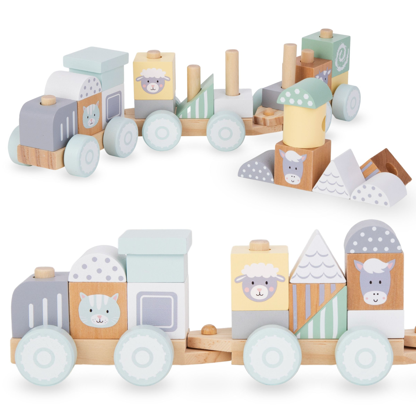 Ξύλινο τρένο με τουβλάκια για αγόρι - Αγρόκτημα