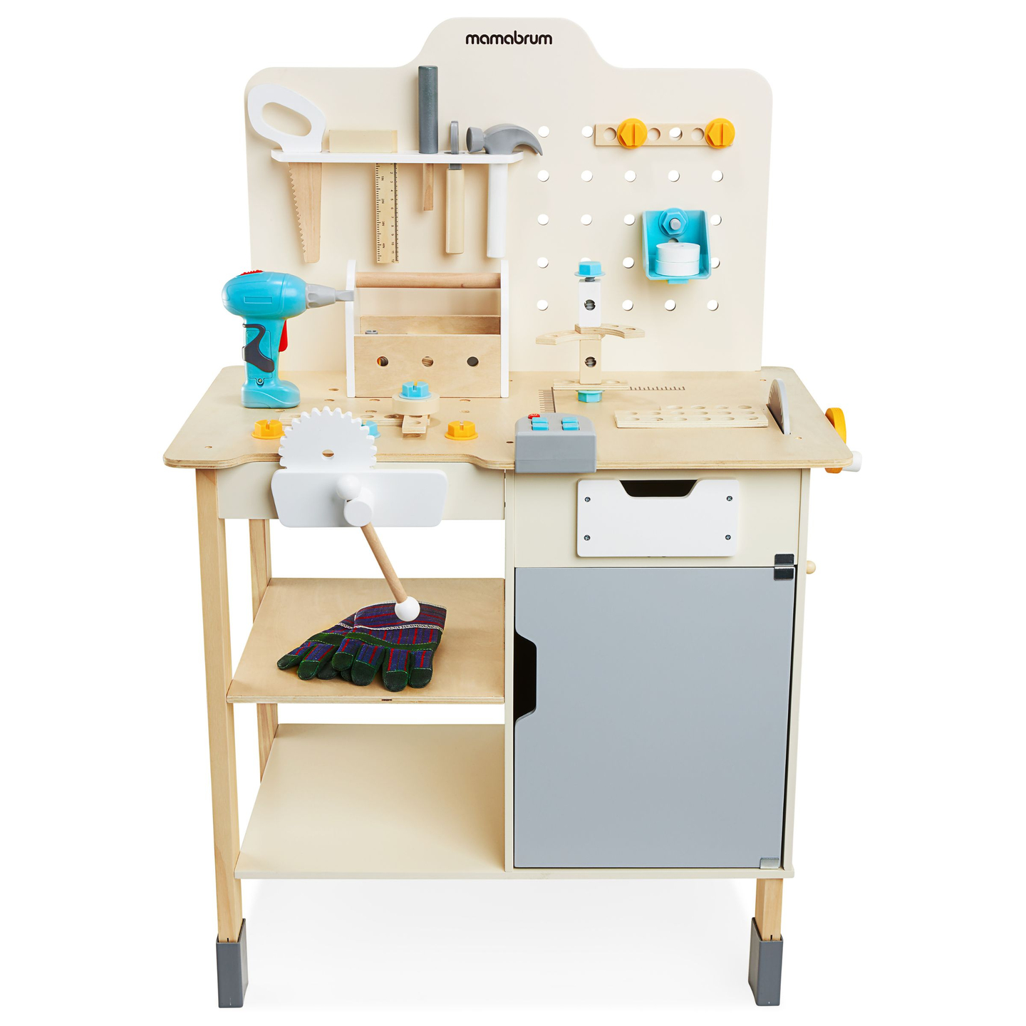 XXL Μεγάλο ξύλινο εργαστήριο με εργαλεία - σετ DIY, 74 στοιχεία