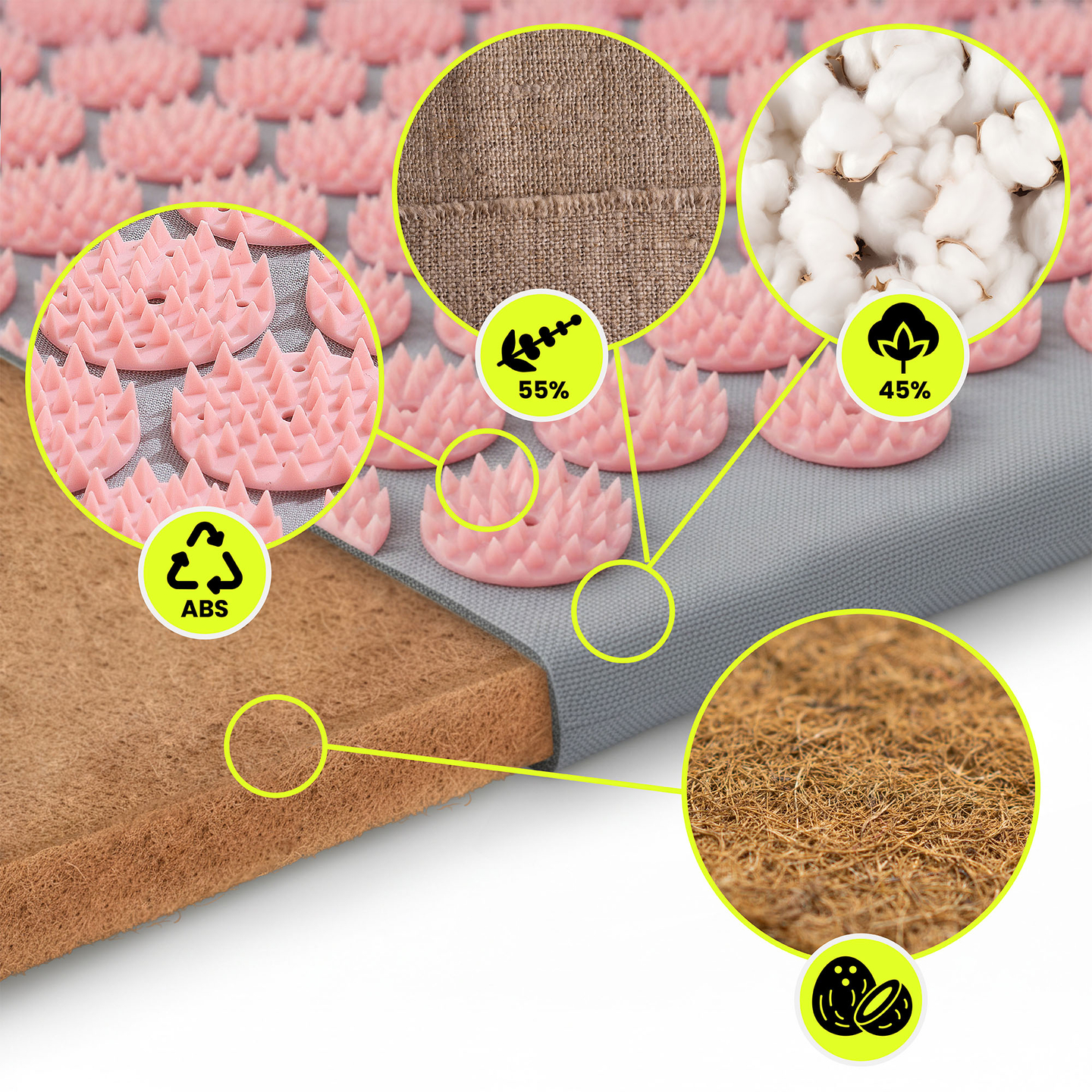 Στρώμα πιεσοθεραπείας από λινό ECO με ίνες καρύδας και μαξιλάρι από φαγόπυρο – HyperMotion 68 cm σε γκρι και ροζ χρώμα