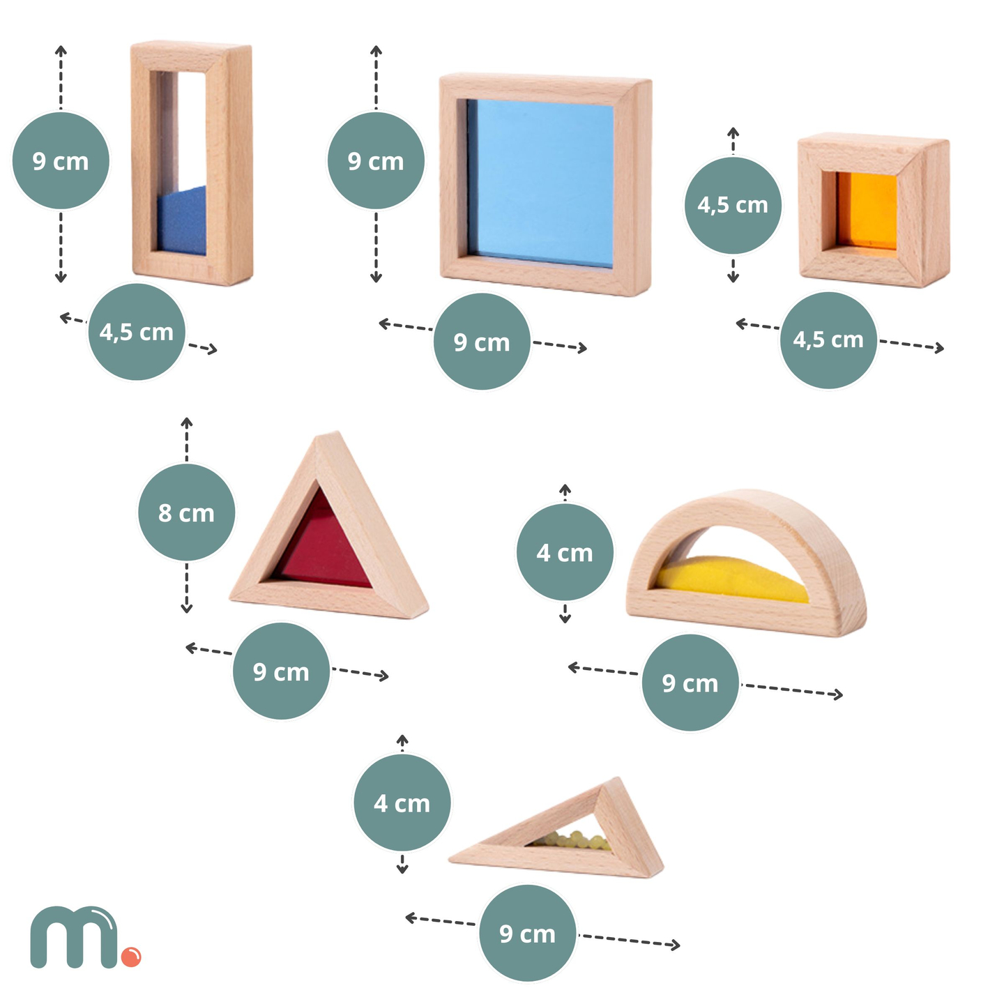 Σετ από ξύλινα αισθητήρια τουβλάκια με διαφορετικές γεμίσεις - 15 τεμάχια