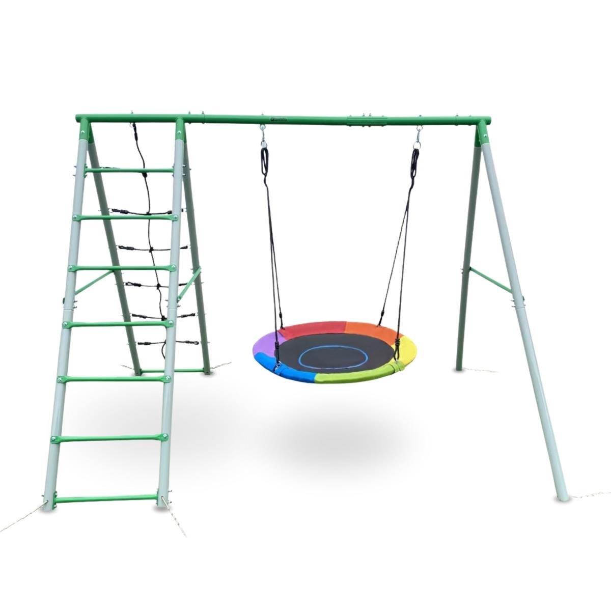 XL παιδική χαρά κήπου για παιδιά με κούνια πελαργού, σκάλα και δίχτυ αναρρίχησης