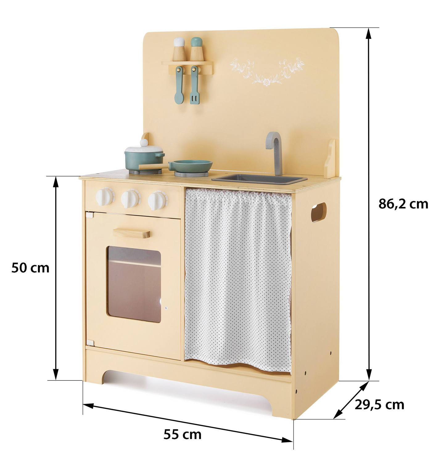 Ξύλινη κουζίνα με ποδιά, αξεσουάρ και φωτισμό LED