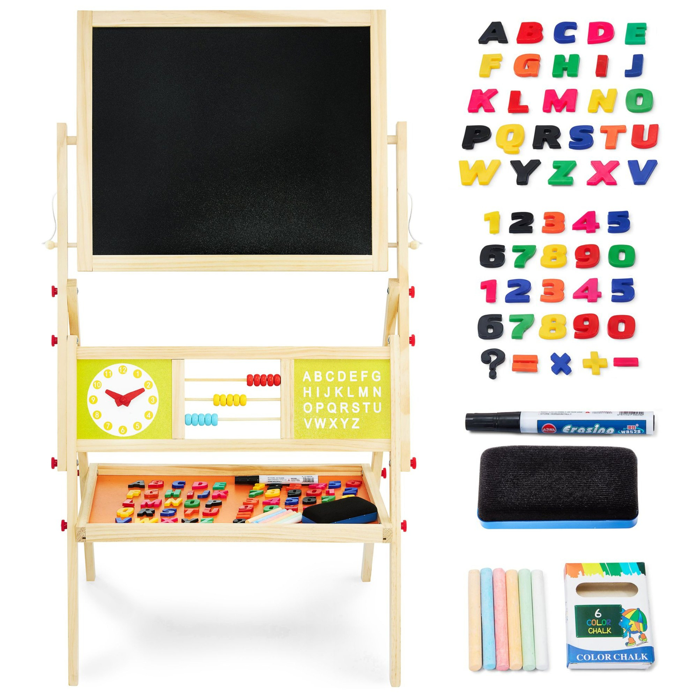 Μεγάλος εκπαιδευτικός πίνακας δύο όψεων: μαγνητικός και μαυροπίνακας - πίνακας ξηρής διαγραφής, ξύλινος