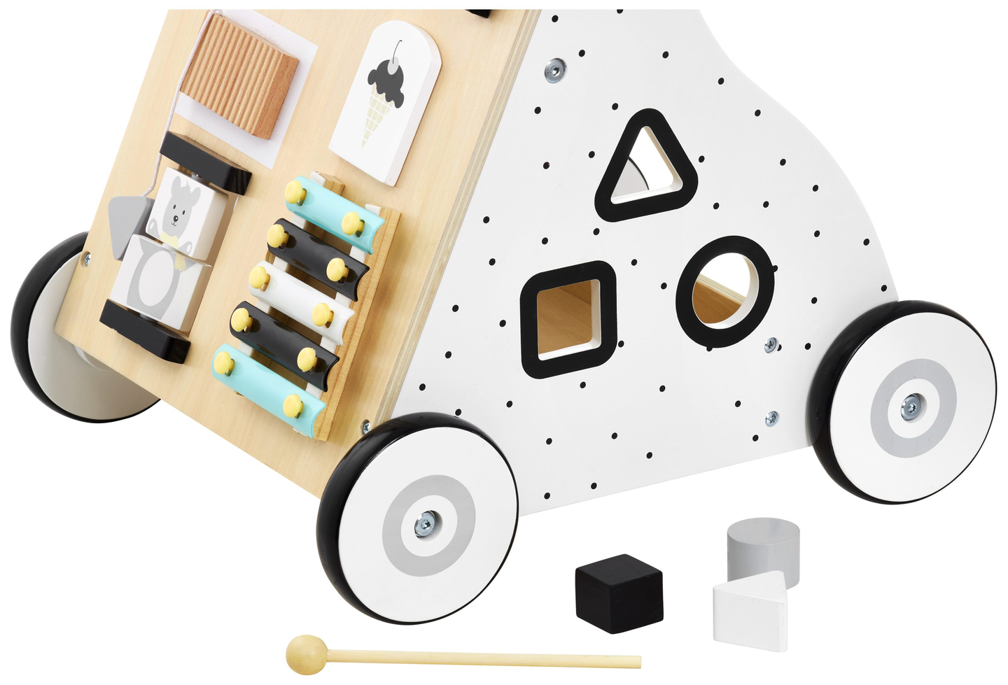 Ξύλινη, εκπαιδευτική παιδική περπατούρα / καροτσάκι - πίνακας χειρισμού