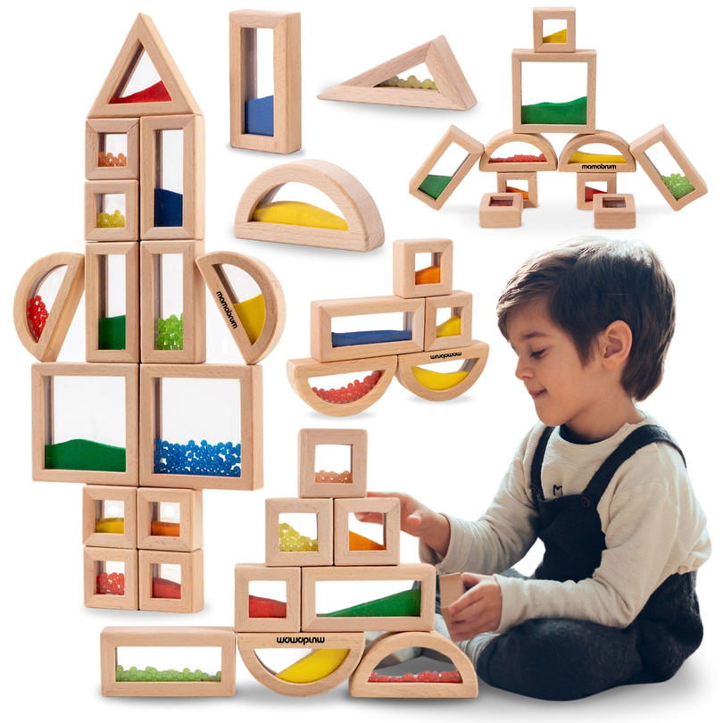 Σετ από ξύλινα αισθητήρια τουβλάκια με διαφορετικές γεμίσεις - 15 τεμάχια