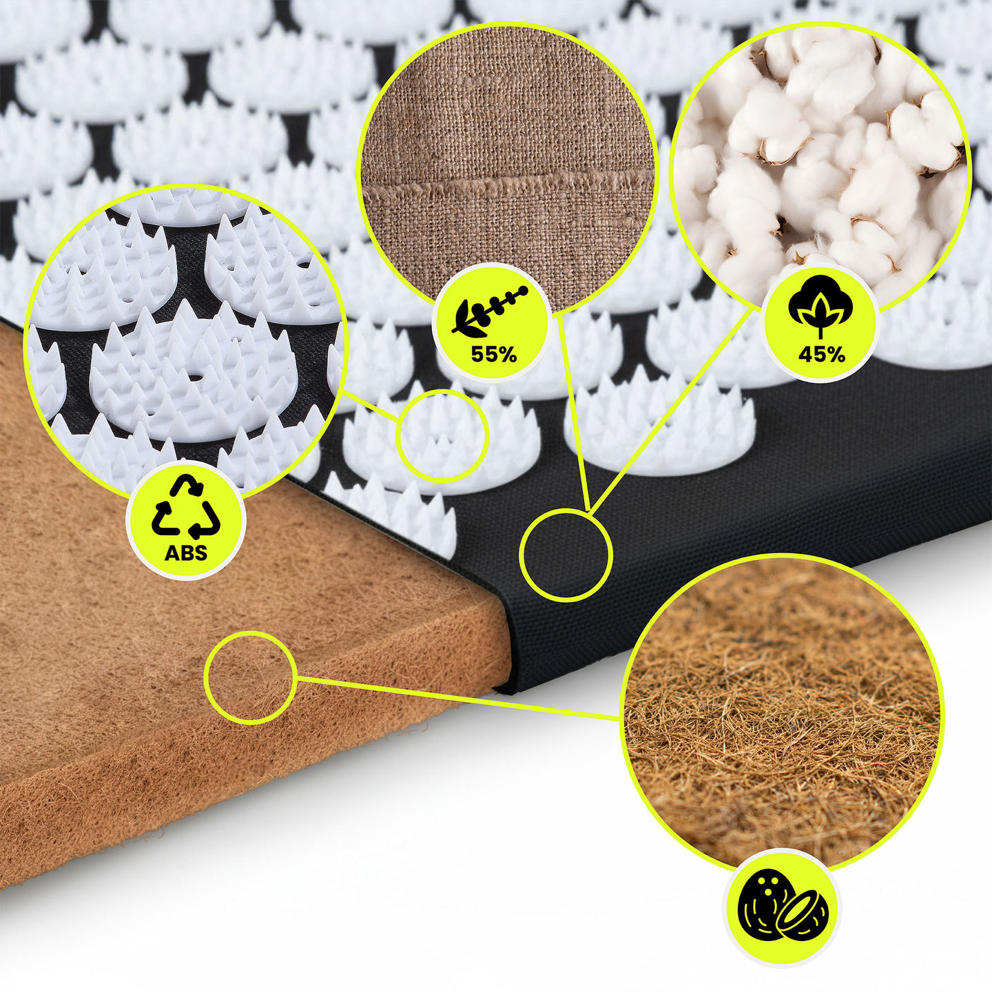 Στρώμα πιεσοθεραπείας από λινό ECO με ίνες καρύδας και μαξιλάρι από φαγόπυρο – HyperMotion 68 cm, ασπρόμαυρο