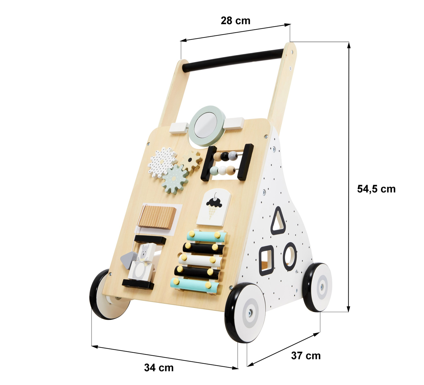 Ξύλινη, εκπαιδευτική παιδική περπατούρα / καροτσάκι - πίνακας χειρισμού