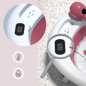 Πτυσσόμενη μπανιέρα για μωρά με θερμόμετρο, ένθετο και βάση - χρώμα βρώμικο ροζ