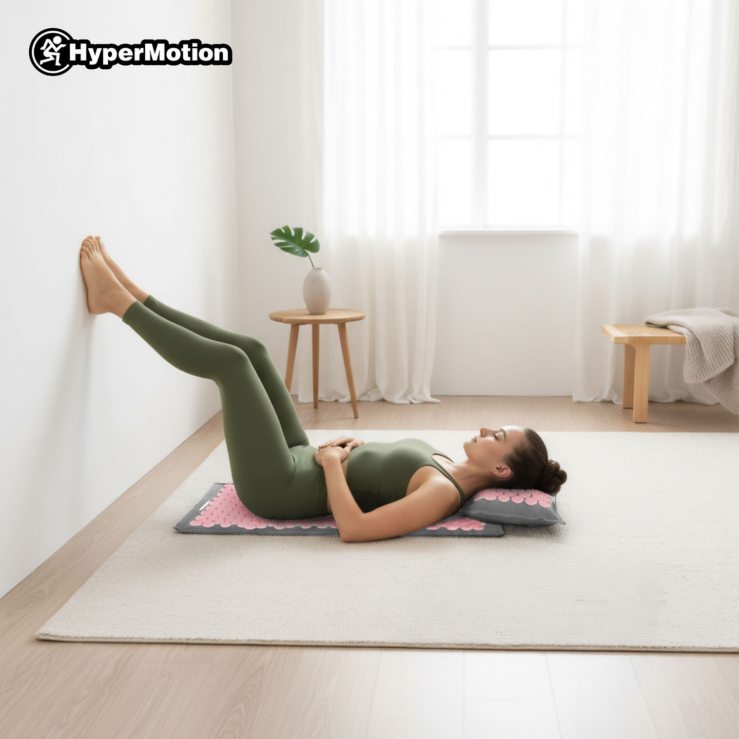 Στρώμα πιεσοθεραπείας από λινό ECO με ίνες καρύδας και μαξιλάρι από φαγόπυρο – HyperMotion 68 cm σε γκρι και ροζ χρώμα