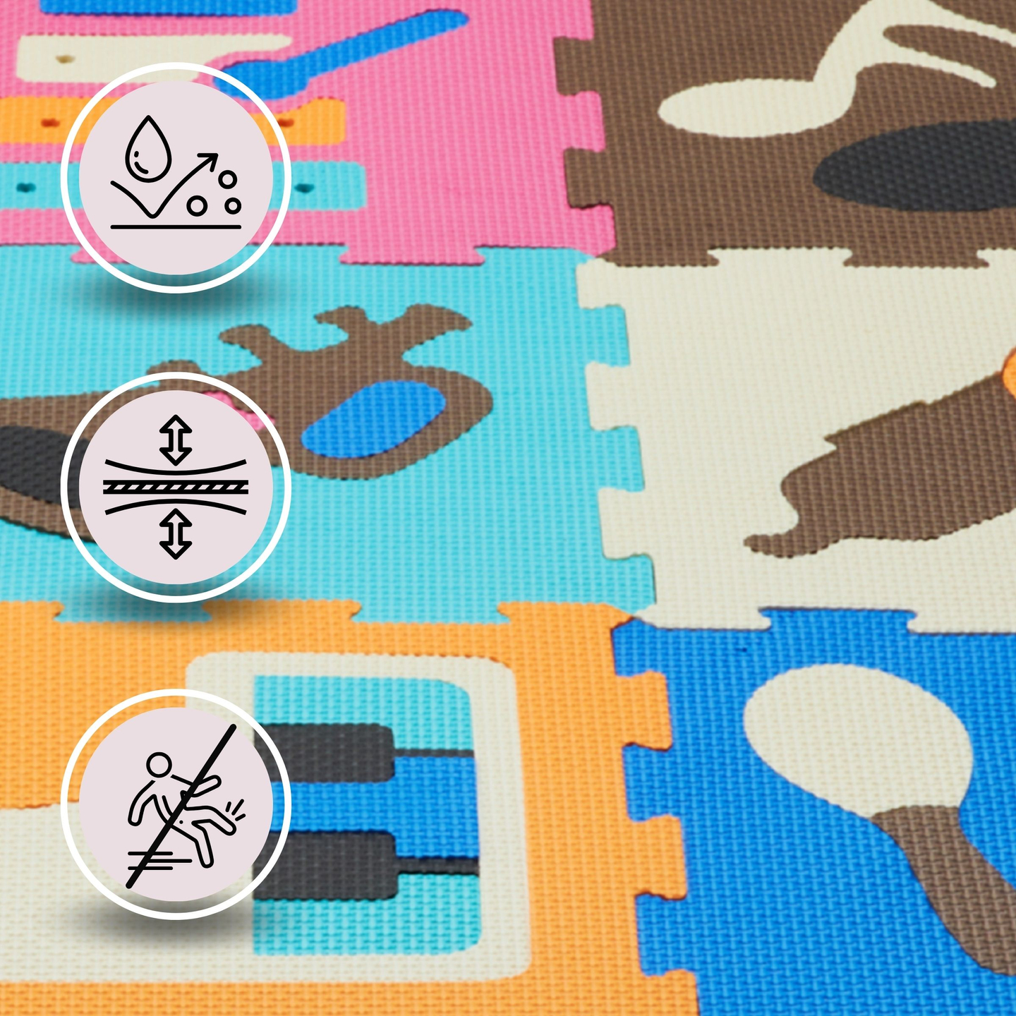 Εκπαιδευτικό στρώμα παζλ από αφρό 90 x 90 x 1cm - αφρός EVA - σχέδιο: όργανα