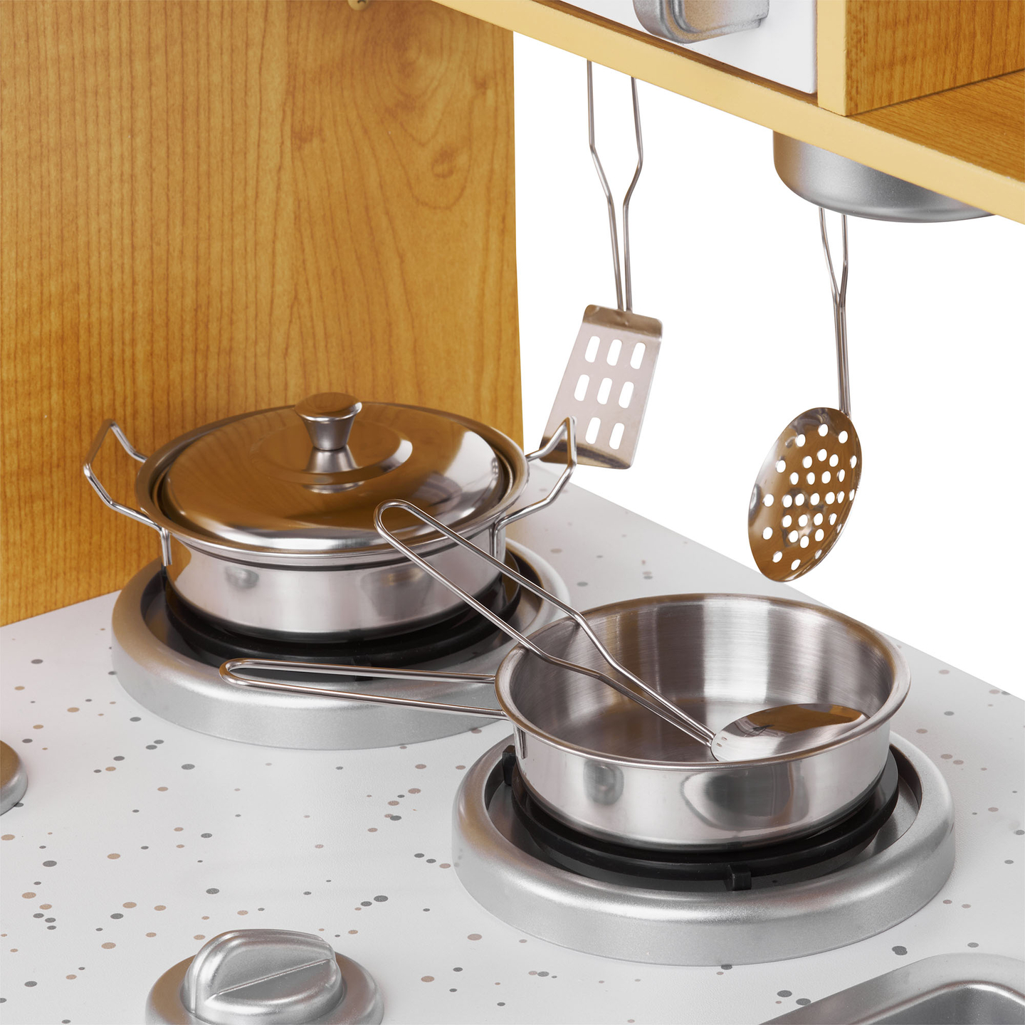 Ξύλινη κουζίνα XXL με φωτισμό LED, ποδιά και αξεσουάρ