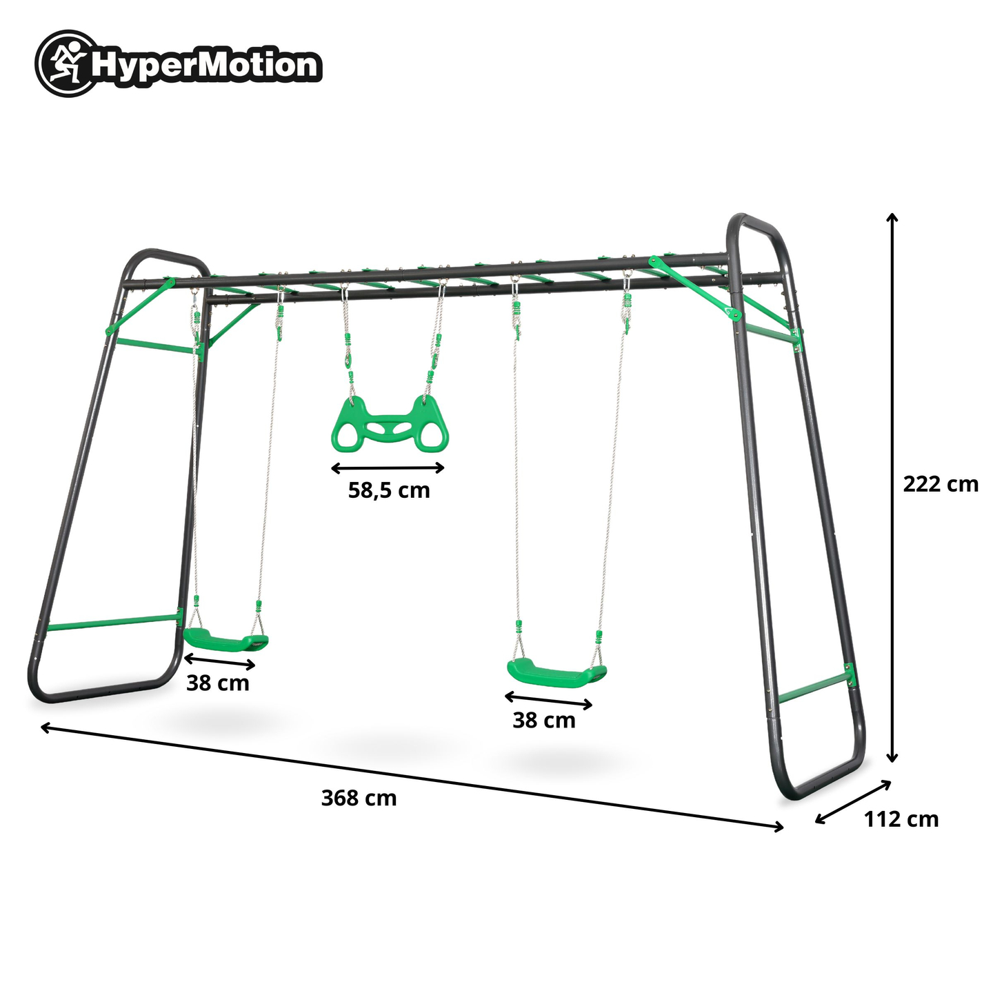 Χαλύβδινη κούνια κήπου XXL - 2 καθίσματα, σκάλα, τραπέζιο γυμναστικής