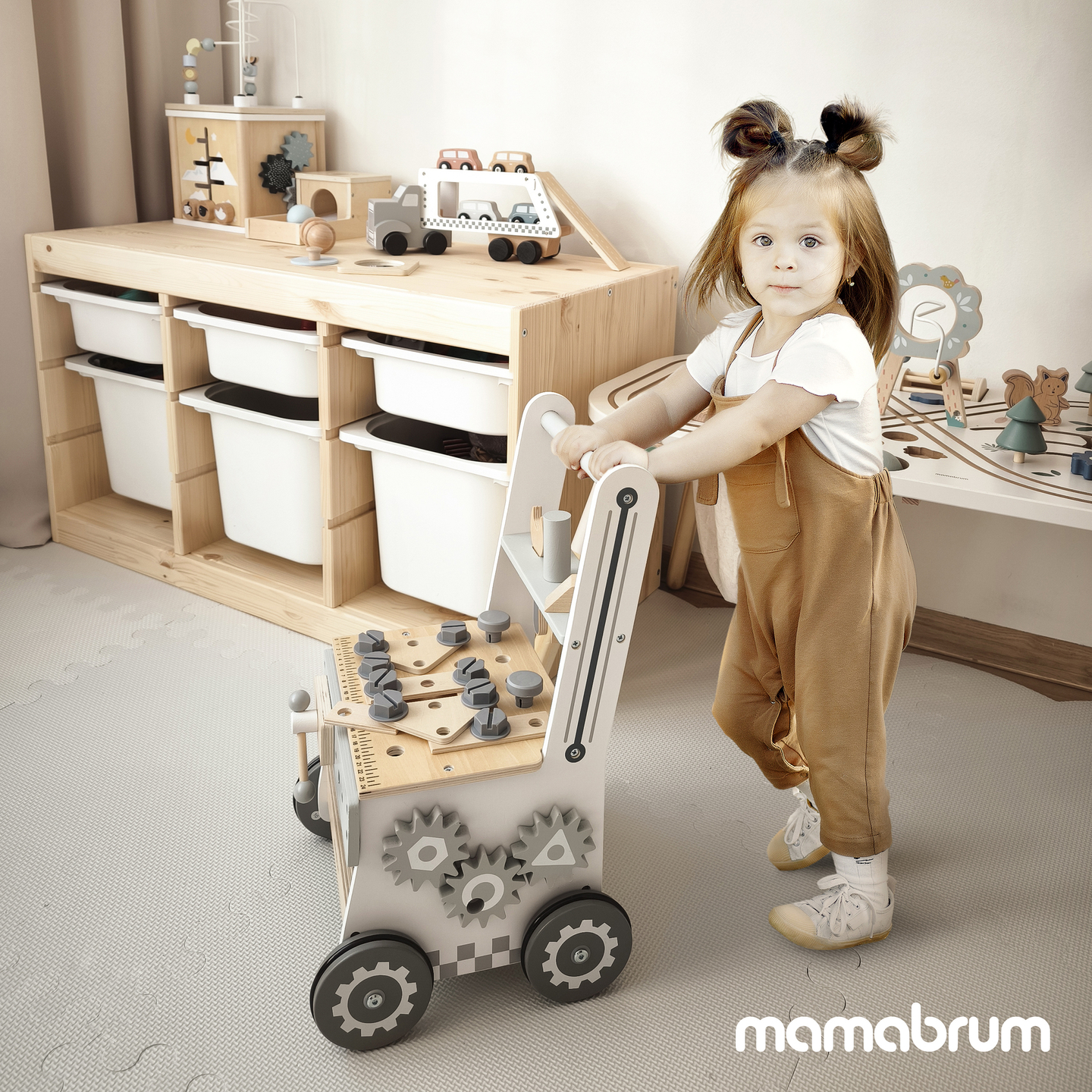 3 σε 1 ξύλινη περπατούρα, σπρώχτης + εργαστήριο - 47 στοιχεία