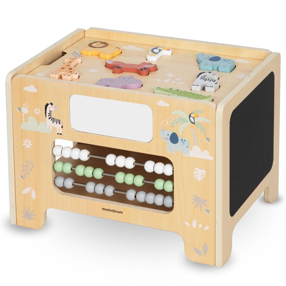 Ξύλινο κουτί χειρισμού - πίνακας Montessori με φιγούρες ζώων και κάθισμα