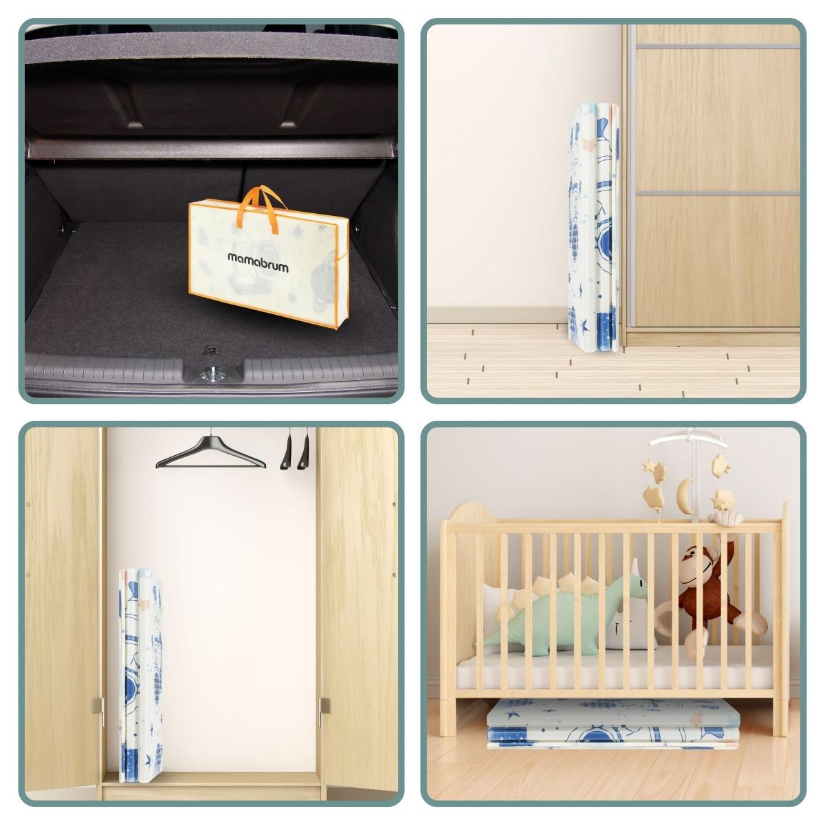 Αναδιπλούμενο στρώμα αφρού διπλής όψης 180 x 120 x 1cm - Κόσμος/γεωμετρικά τρίγωνα