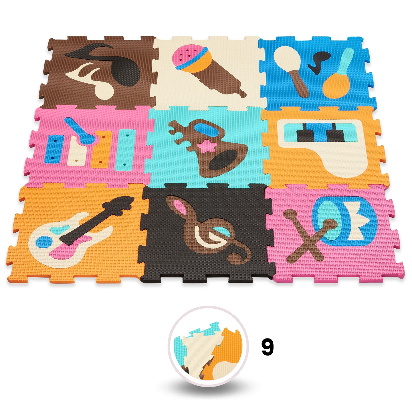 Εκπαιδευτικό στρώμα παζλ από αφρό 90 x 90 x 1cm - αφρός EVA - σχέδιο: όργανα