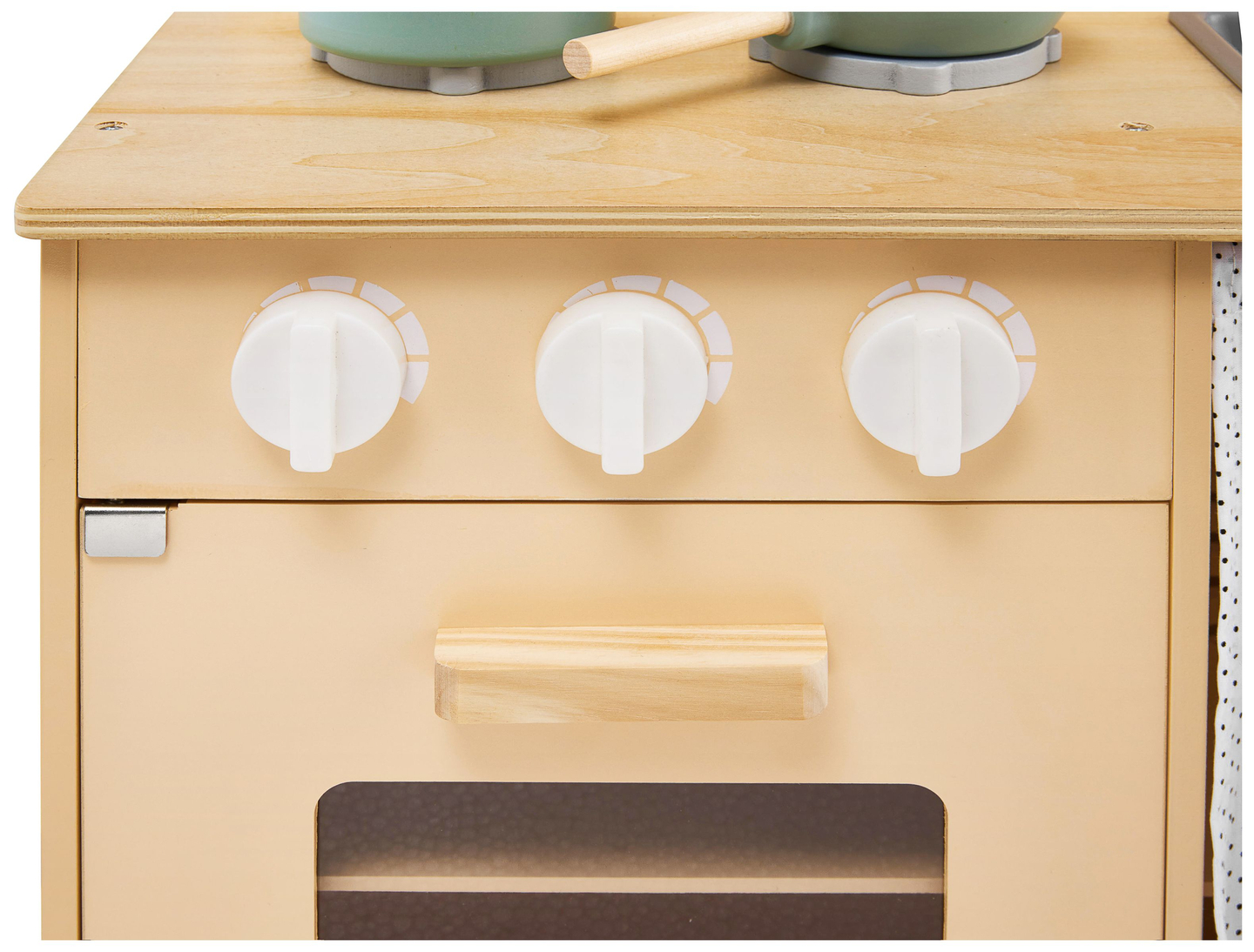 Ξύλινη κουζίνα με ποδιά, αξεσουάρ και φωτισμό LED