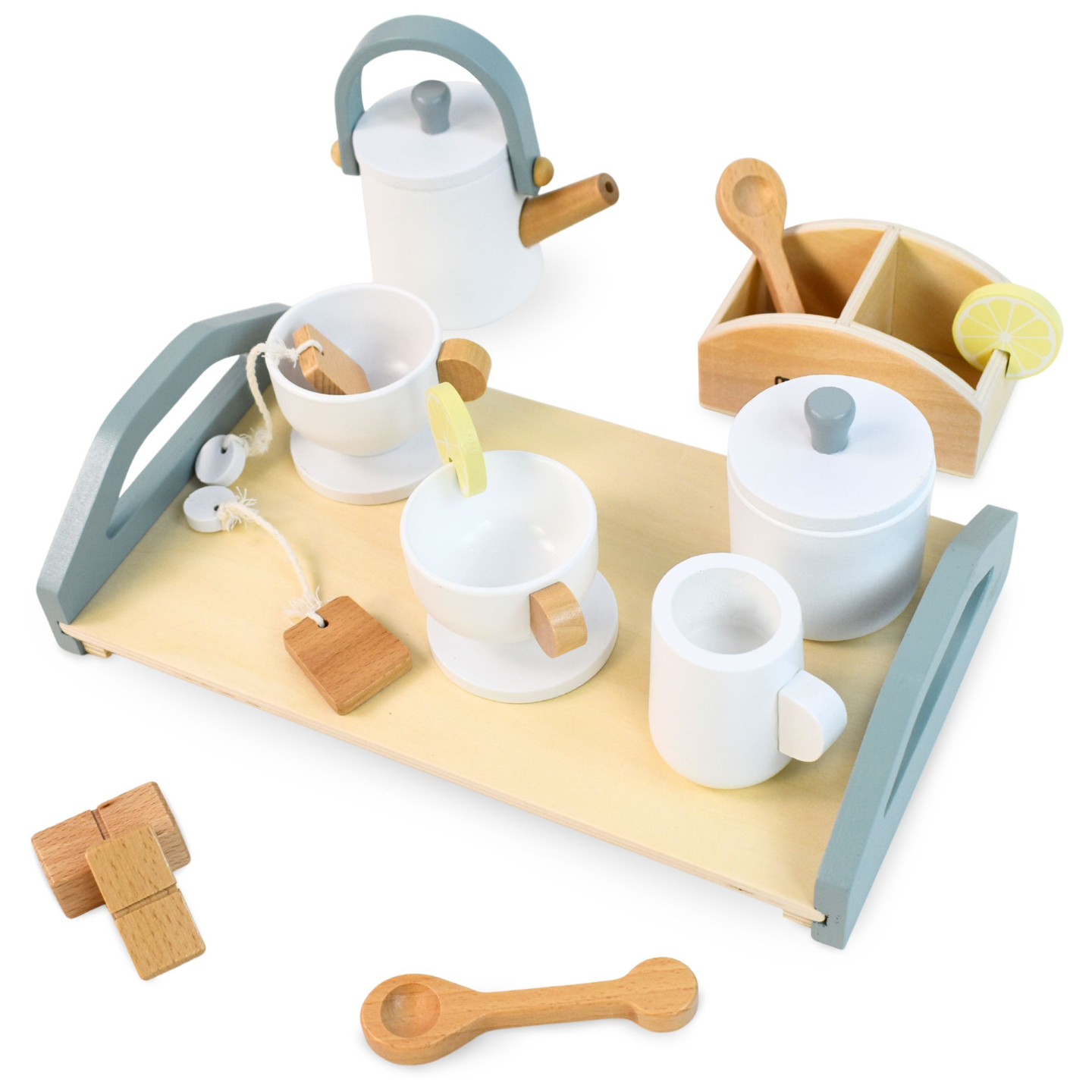 Μεγάλο ξύλινο σετ τσαγιού με δίσκο - 17 αντικείμενα