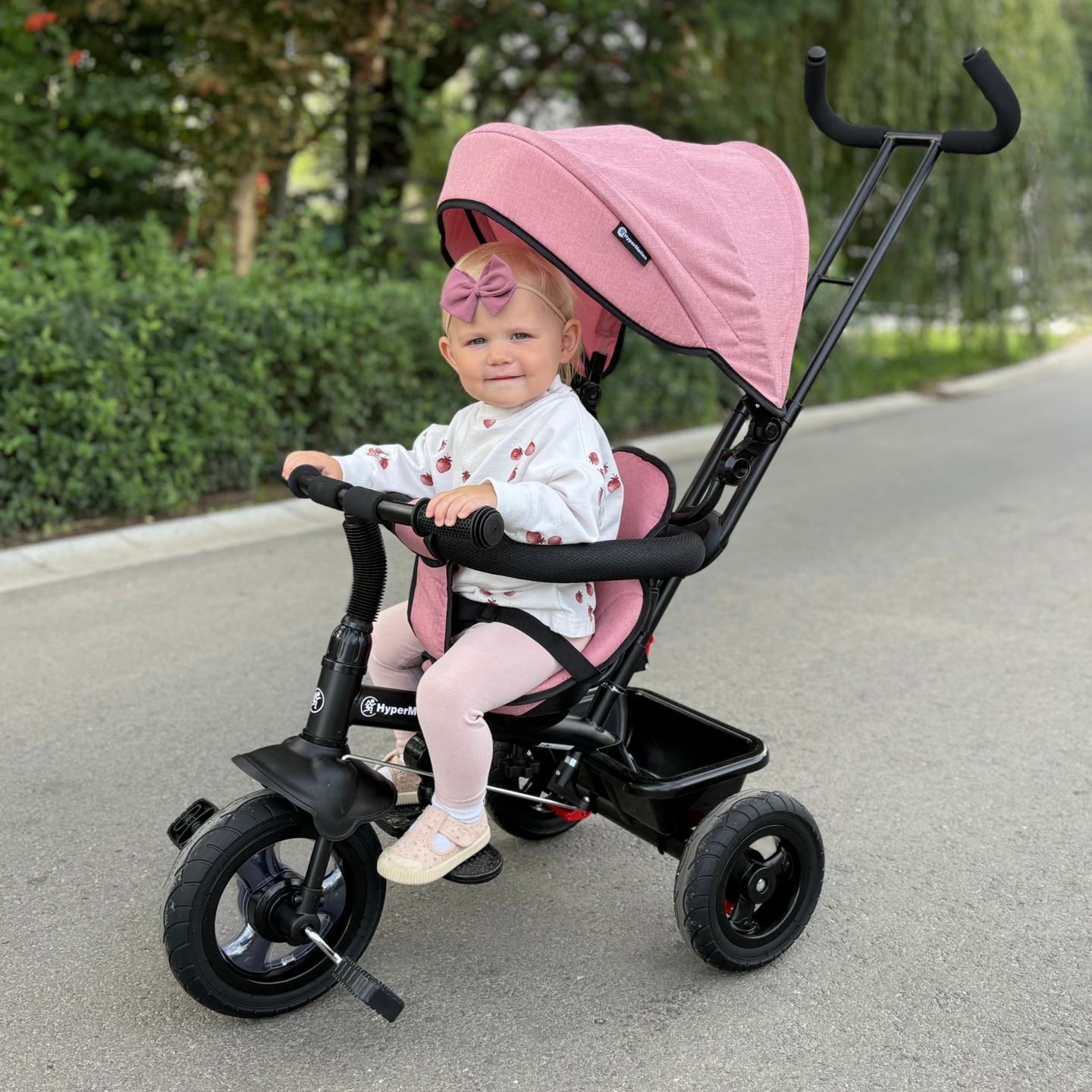 Τρίκυκλο για παιδιά 1-4 ετών - TOBI FREY - ροζ χρώμα - περιστρεφόμενο - τροχοί με αντλία + ωθητήρας