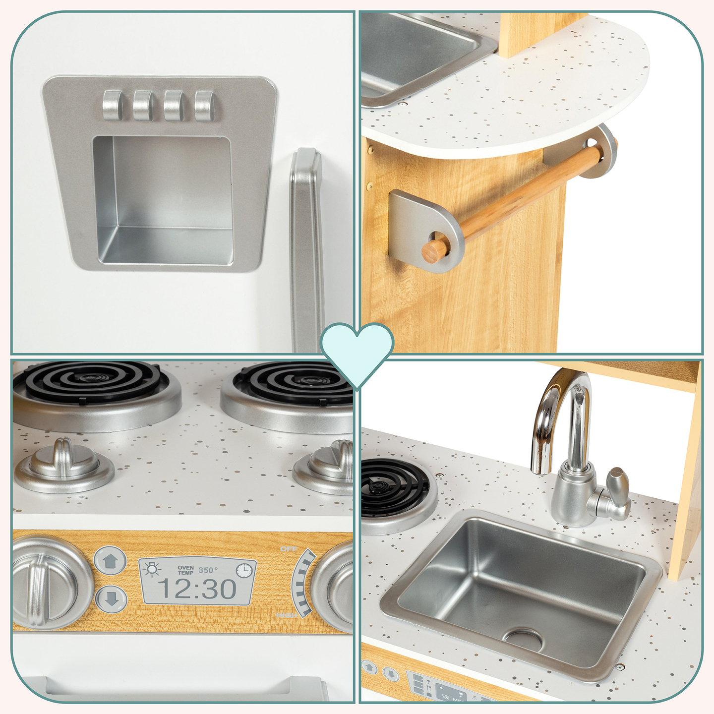 Ξύλινη κουζίνα XXL με φωτισμό LED, ποδιά και αξεσουάρ