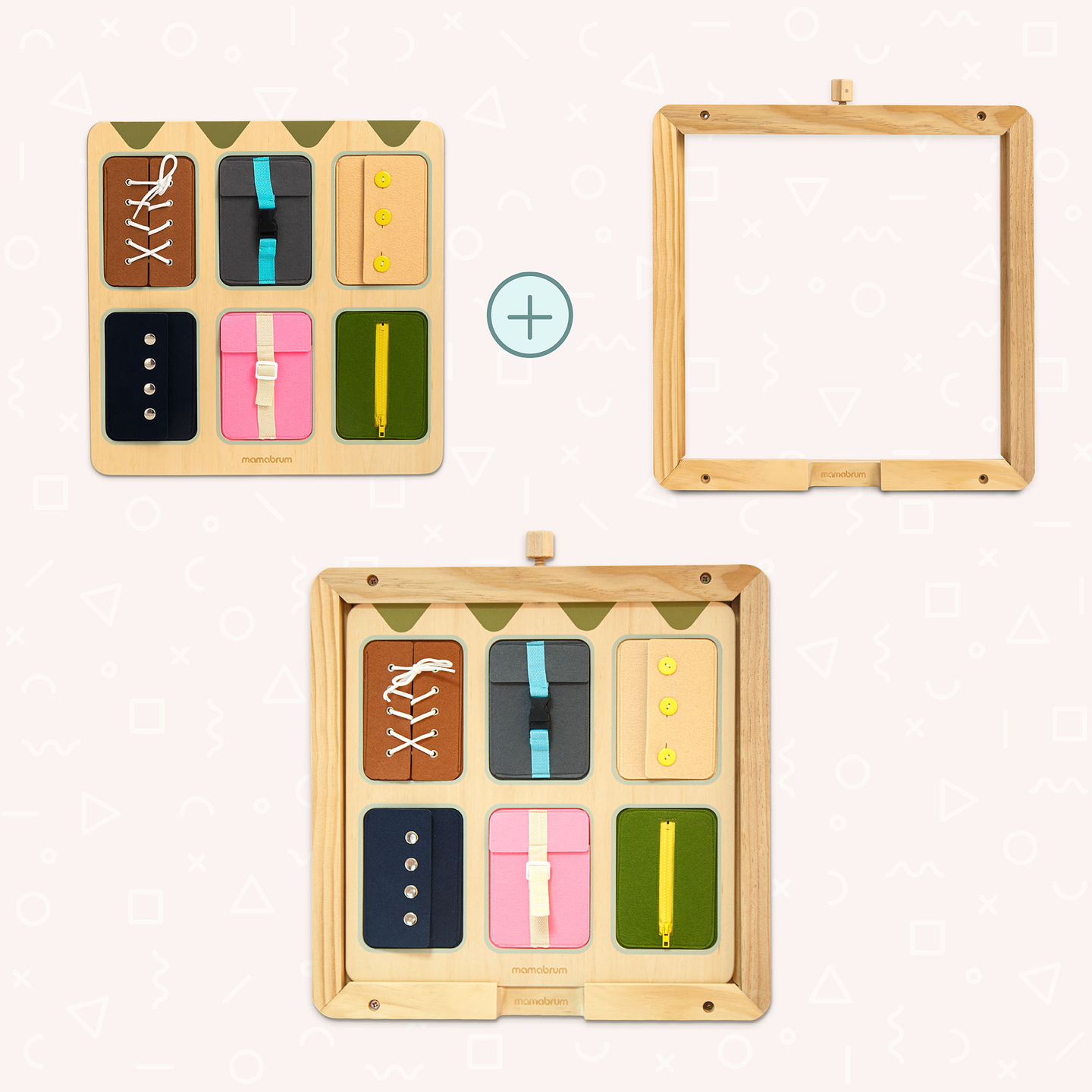 Ξύλινη σανίδα χειρισμού Montessori – Αισθητηριακή μάθηση ανεξαρτησίας - κορδόνια, αγκράφες, κουμπιά, κουμπώματα, φερμουάρ