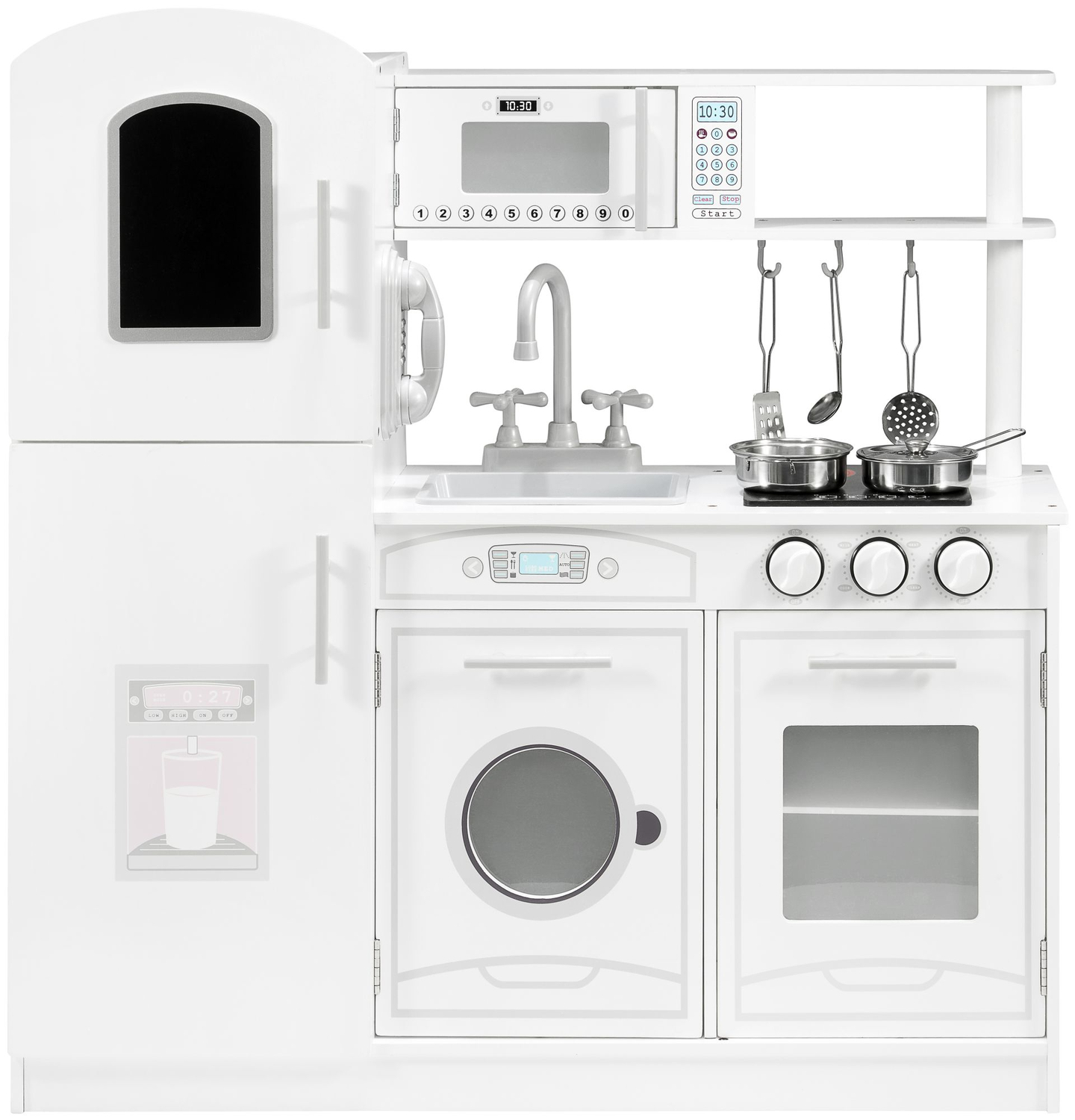 Μεγάλα ξύλινα λευκά αξεσουάρ κουζίνας και ποδιά