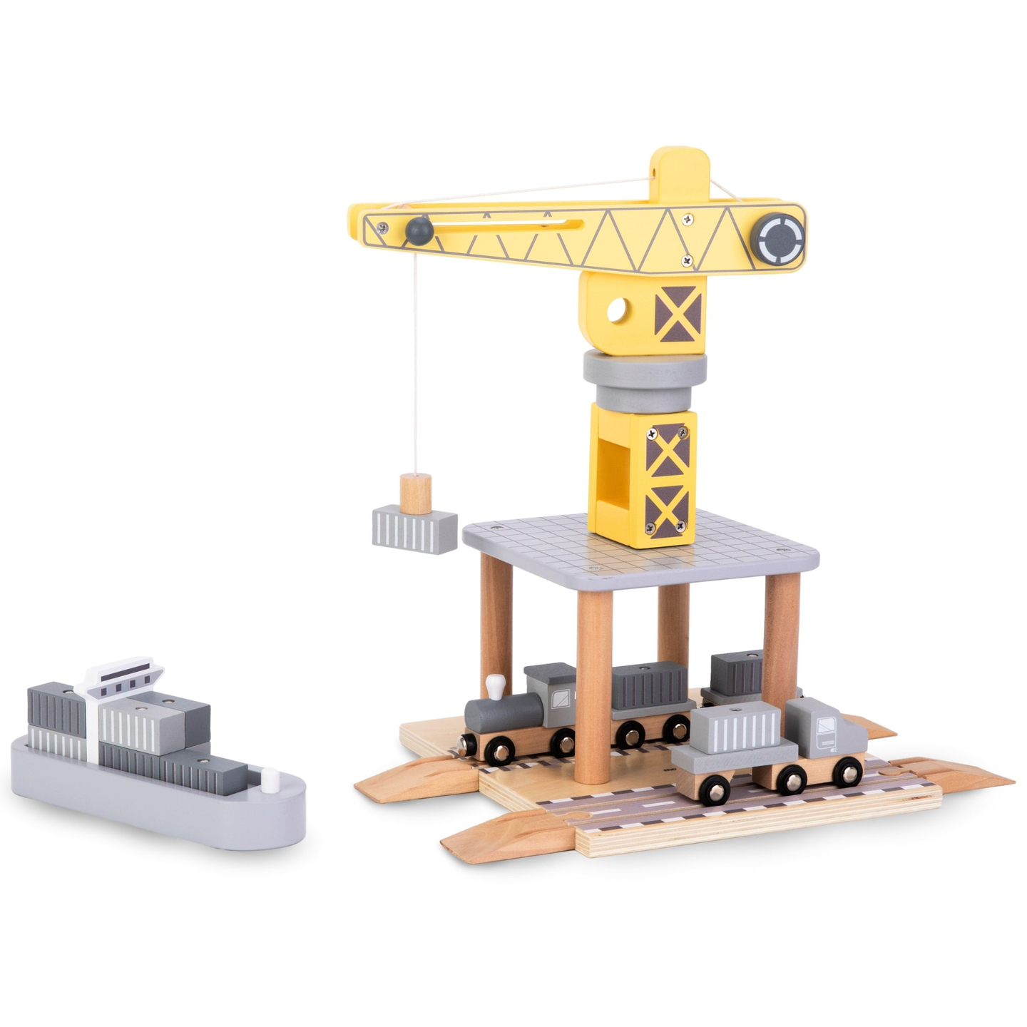 Κινητός γερανός λιμανιού με μαγνητικό βαρούλκο και αξεσουάρ - ξύλινο σετ