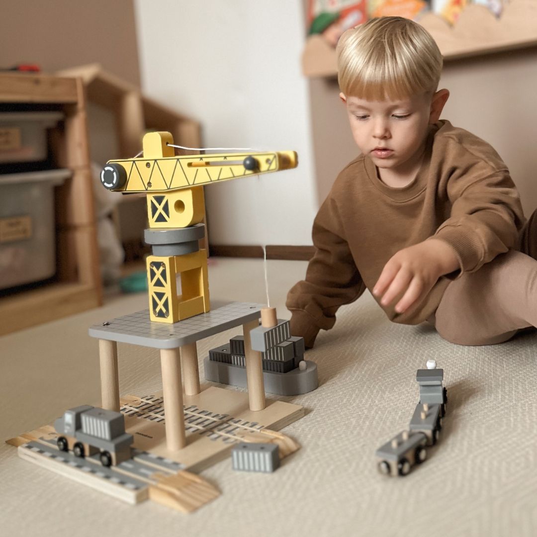 Κινητός γερανός λιμανιού με μαγνητικό βαρούλκο και αξεσουάρ - ξύλινο σετ