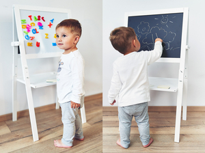 Εκπαιδευτικός πίνακας δύο όψεων: μαγνητικός και μαυροπίνακας - στεγνόμακρος, ξύλινος, για παιδιά, πτυσσόμενος