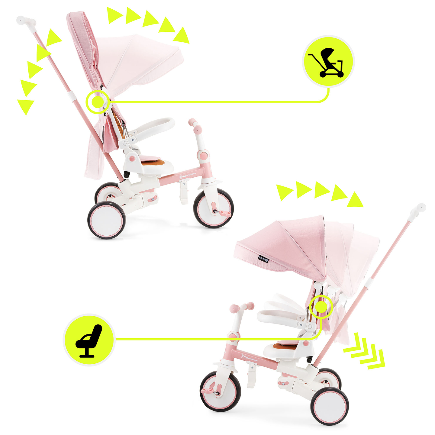 Πολυλειτουργικό τρίκυκλο 8 σε 1 TOBI FOREST - ροζ